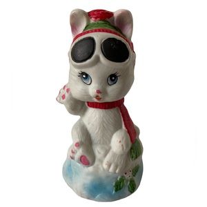 Vintage JASCO Bunny Rabbit Critter Porcelain Christmas Bell Ski Goggles 4.25"